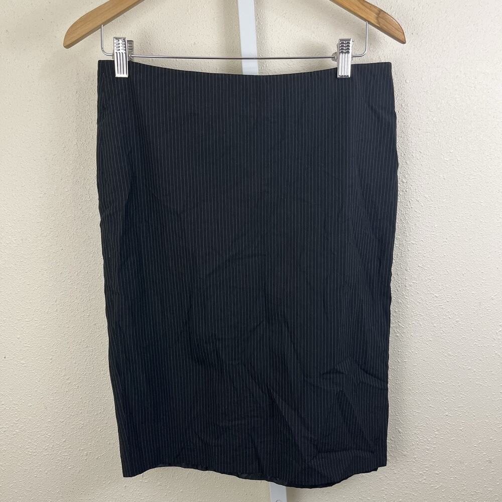 Saba Wool Blend Pinstripe Pencil Skirt Womens 10 Italian Fabric Black